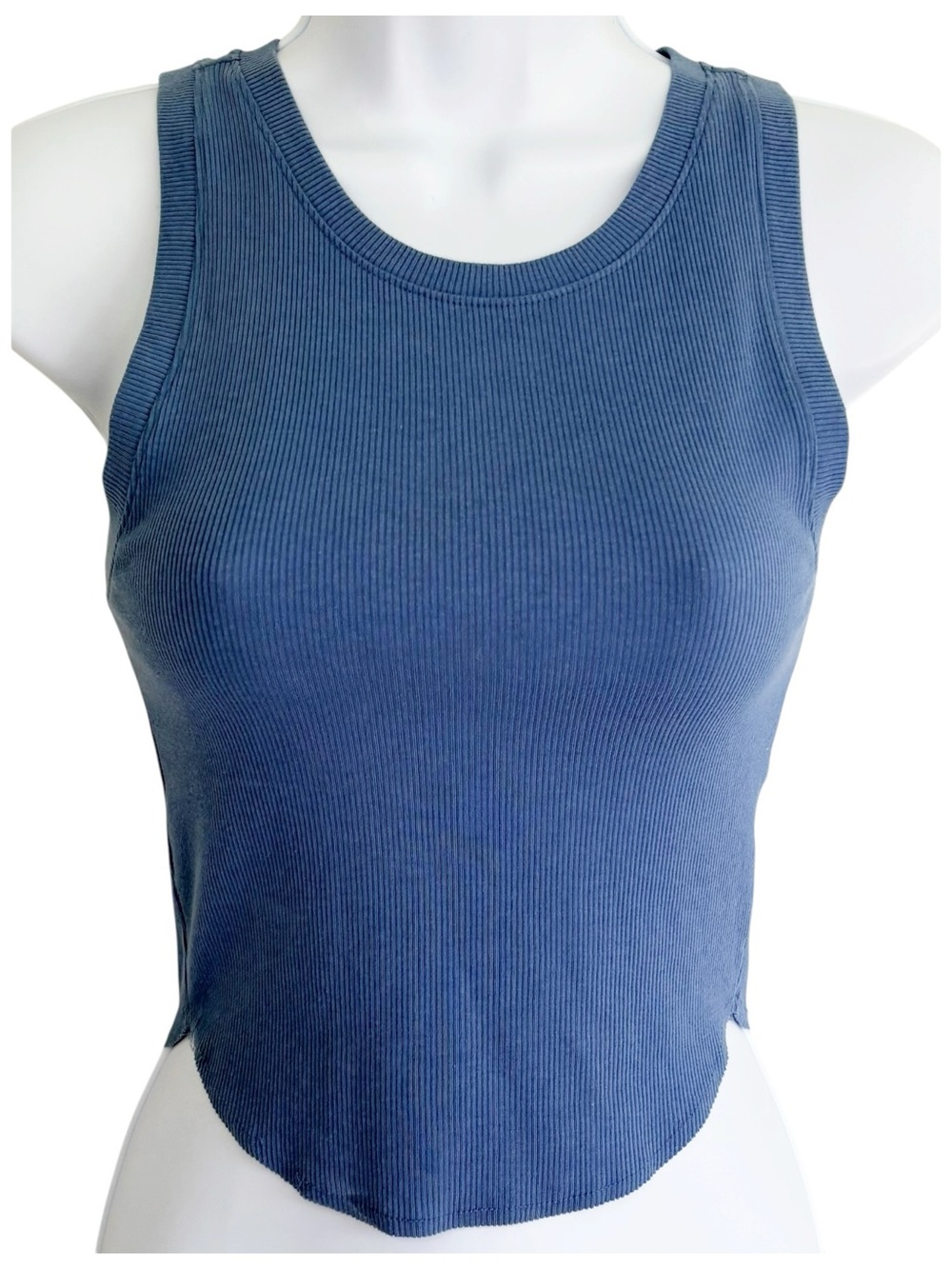 AMERICAN EAGLE Blue Ribbed Cropped Tank Top Stretch Fitted Y2K Small